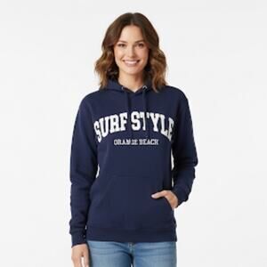 Surf Style Hoodie Womens large Navy Blue Orange Beach Embroidered Pullover